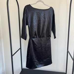 BANANA REPUBLIC | Luxury Evening Boatneck Satin Sheen Mini Dress Black | Size 2